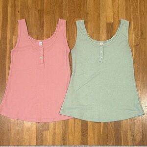 Joe Fresh | Women's Pink and Green Ribbed Tank Tops